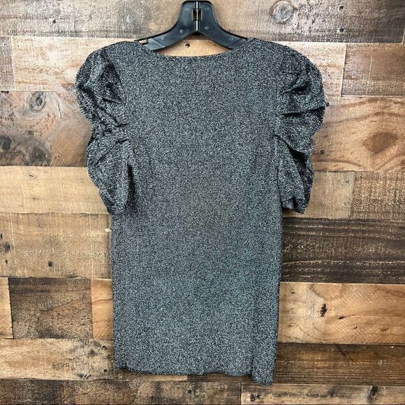 INC International Concepts Top Scoop Neck Black Metallic Puff Sleeves Stretch XL - Picture 12 of 16